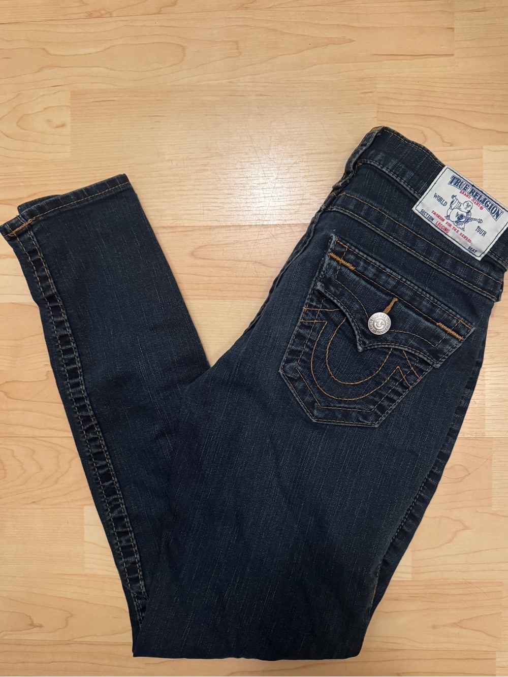 True Religion "Section Legging" Dark Wash Stitch Flap Pocket Jeans - Size 28